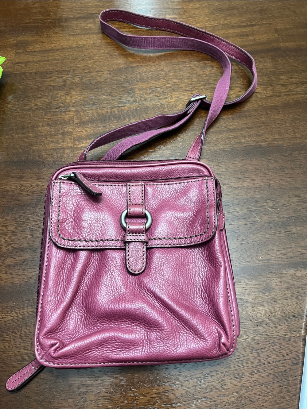 Fossil Magenta Leather Crossbody w/Silver Hardware & Tons of Pockets